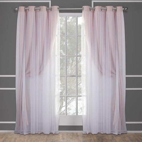 Pink Blackout Curtains | Layered Solid Room Darkening and Sheer Curtain