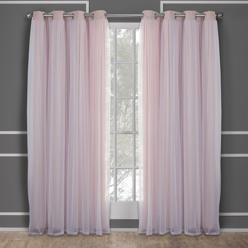 Pink Blackout Curtains | Layered Solid Room Darkening and Sheer Curtain