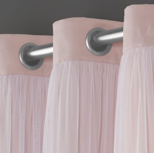 Pink Double Layer Blackout Curtains | Layered Solid Room Darkening Curtains for Girls' Room