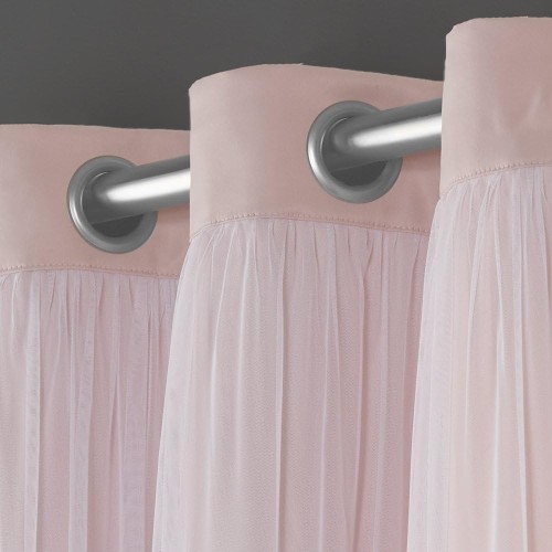 Pink Blackout Curtains | Layered Solid Room Darkening and Sheer Curtain