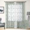 Green Sheer Embroidered Drapes | Leaf Pattern Faux Linen Sheer Curtains | Drapes for Bedroom Living Room