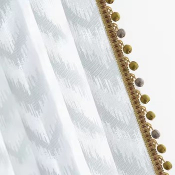 White Sheer Curtains for Living Room & Bedroom | Boho Pom-Pom Sheer Drapes | Light-Filtering Window Panel