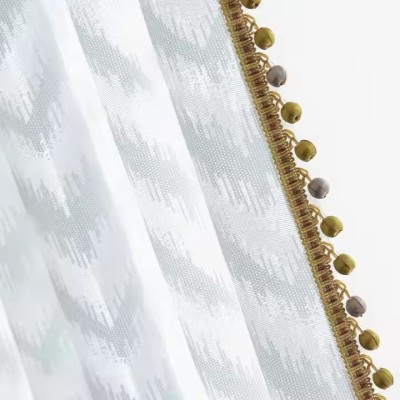 White Sheer Curtains for Living Room & Bedroom | Boho Pom-Pom Sheer Drapes | Light-Filtering Window Panel