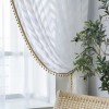 White Sheer Curtains for Living Room & Bedroom | Boho Pom-Pom Sheer Drapes | Light-Filtering Window Panel