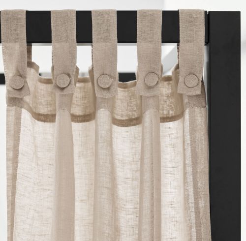 Faux Linen Sheer Canopy Bed Curtain | 4 Corner Bed Canopies & Drapes | Buttoned Tap Top Bed Canopy Curtains