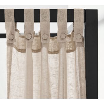 Faux Linen Sheer Canopy Bed Curtain | 4 Corner Bed Canopies & Drapes | Buttoned Tap Top Bed Canopy Curtains