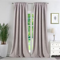 100% Blackout Curtains for Bedroom | Faux Linen Curtains with Gray Back Coating | Back Tap Blackout Drapes