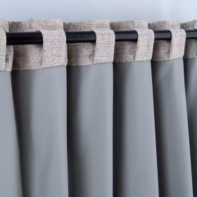 100% Blackout Curtains for Bedroom | Faux Linen Curtains with Gray Back Coating | Back Tap Blackout Drapes