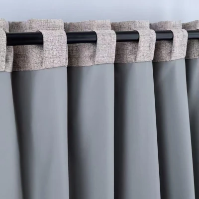 100% Blackout Curtains for Bedroom | Faux Linen Curtains with Gray Back Coating | Back Tap Blackout Drapes