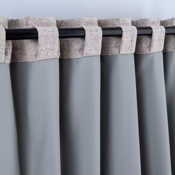 100% Blackout Curtains for Living Room & Bedroom | Faux Linen Curtains with Gray Back Coating | Back Tap Blackout Drapes