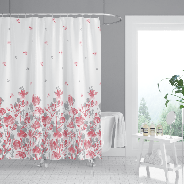 Pink Floral Shower Curtain | Mildew-Resistant Waterproof Curtain for Bathroom | Wholesale