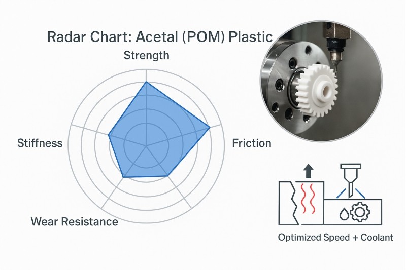 A close-up of a PEEK plastic part being machined with a CNC mill
