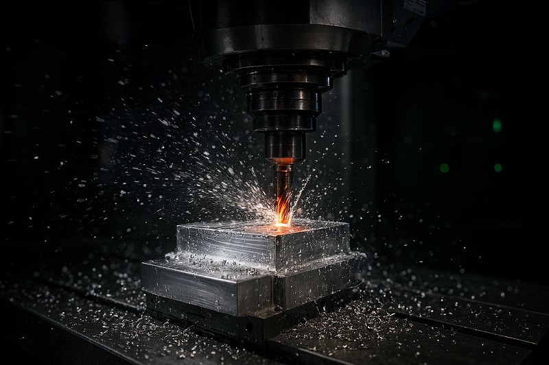 5-axis CNC mill cutting aerospace aluminum billet