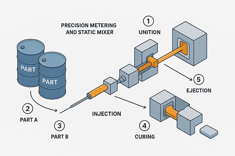 Diagram of the liquid silicone injection molding process