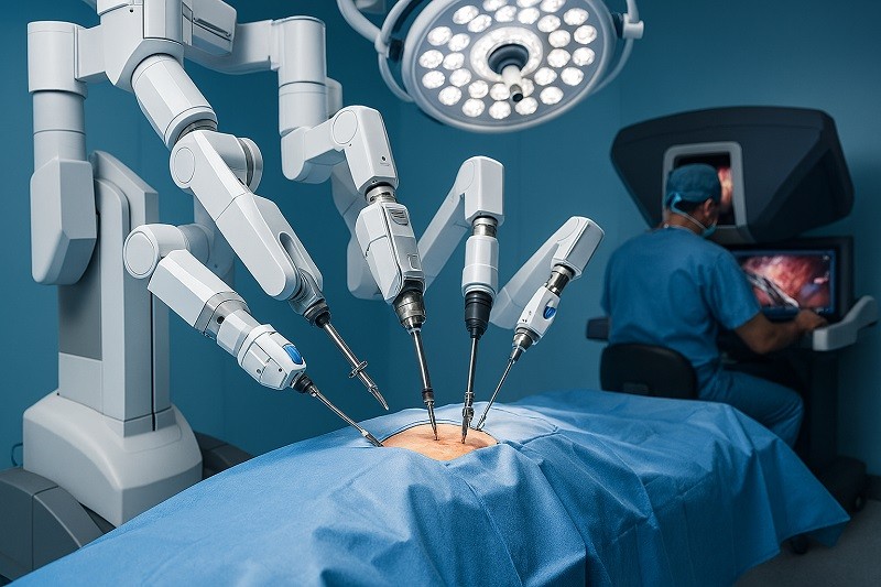 A modern surgical robotics system in an operating room