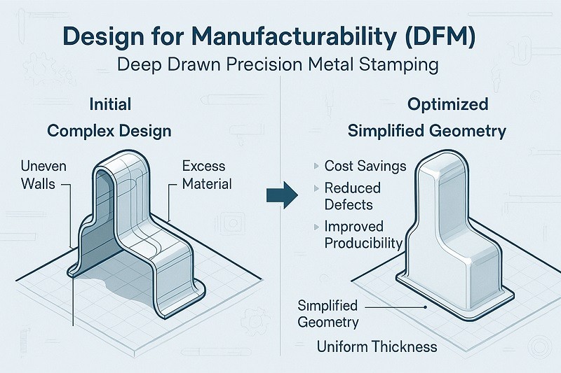A 3D CAD model of a deep drawn part being analyzed for manufacturability
