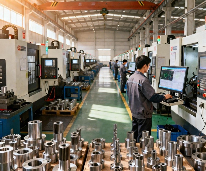 A computer screen showing CAD software with a 3D model of a part, transitioning to a CAM software interface displaying toolpaths.