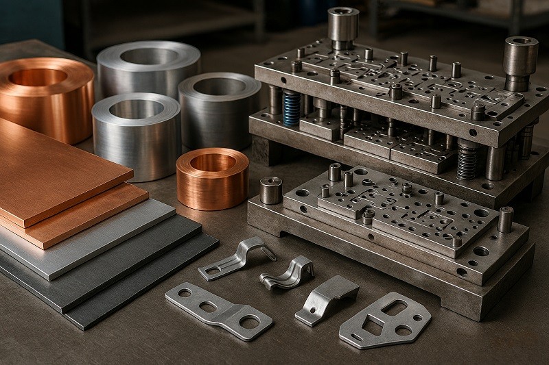 A large manufacturing floor with multiple metal stamping presses in operation.