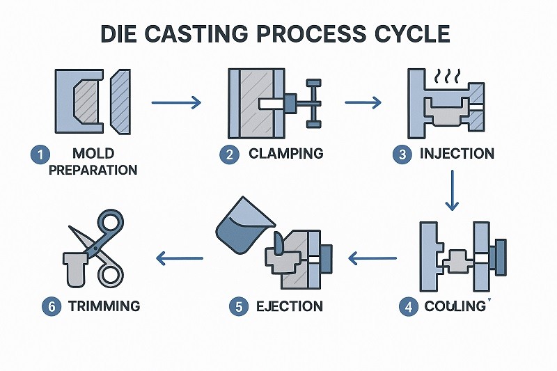 Illustration of the core mechanics of the die casting process