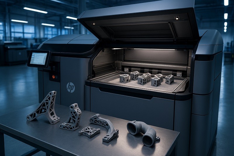 An intricate, lightweight car bracket created with MJF 3D printing