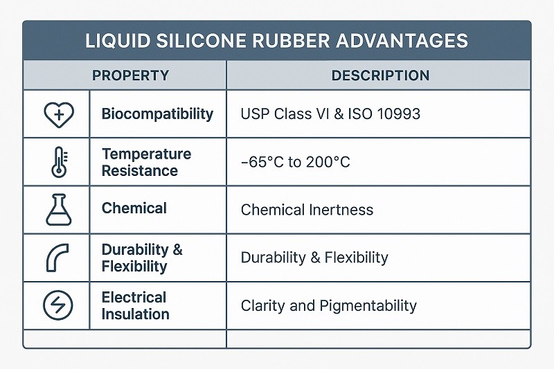 Chart showcasing the superior properties of Liquid Silicone Rubber