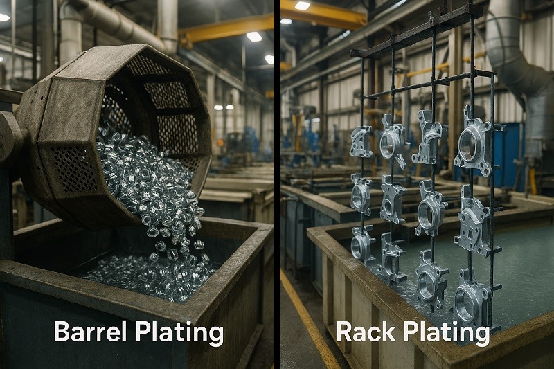 Image of metal parts being lowered into a large industrial cleaning tank as part of the surface preparation process.