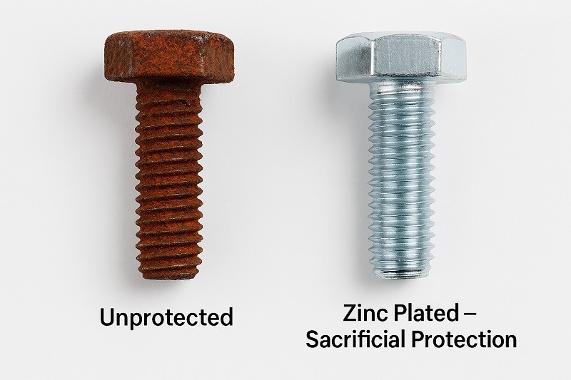 A collage of zinc-plated fasteners in different colors: clear/blue, yellow, and black.