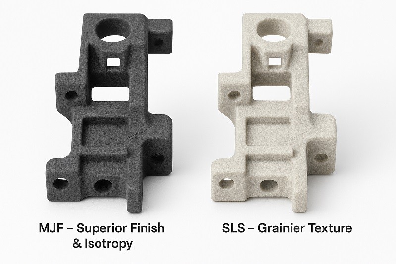 Diagram showing the MJF process with inkjet heads and infrared lamp