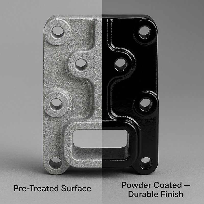 Image showing a scratch test on a powder-coated panel versus a painted panel