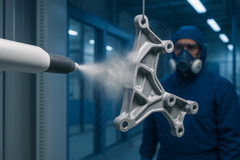 Diagram showing the electrostatic powder coating process