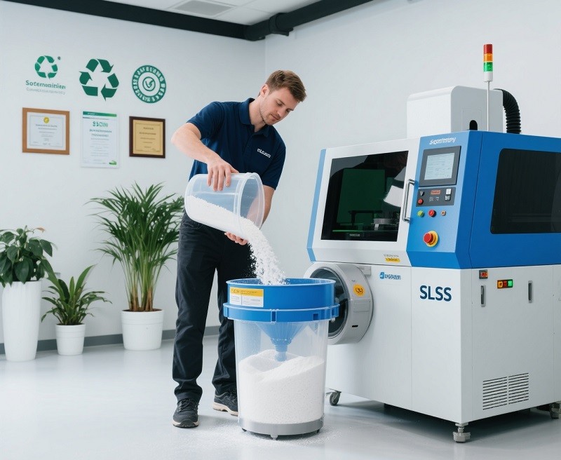 Illustration of a green leaf intertwined with a 3D printed part