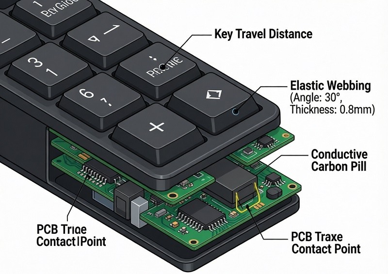 Diagram showing the force-travel curve of a silicone rubber keypad