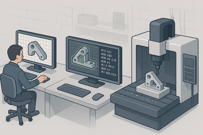 A CNC machine carving a metal part