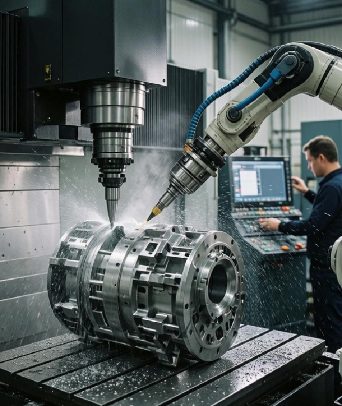 Diagram showing the difference between 3-axis, 4-axis, and 5-axis CNC machining