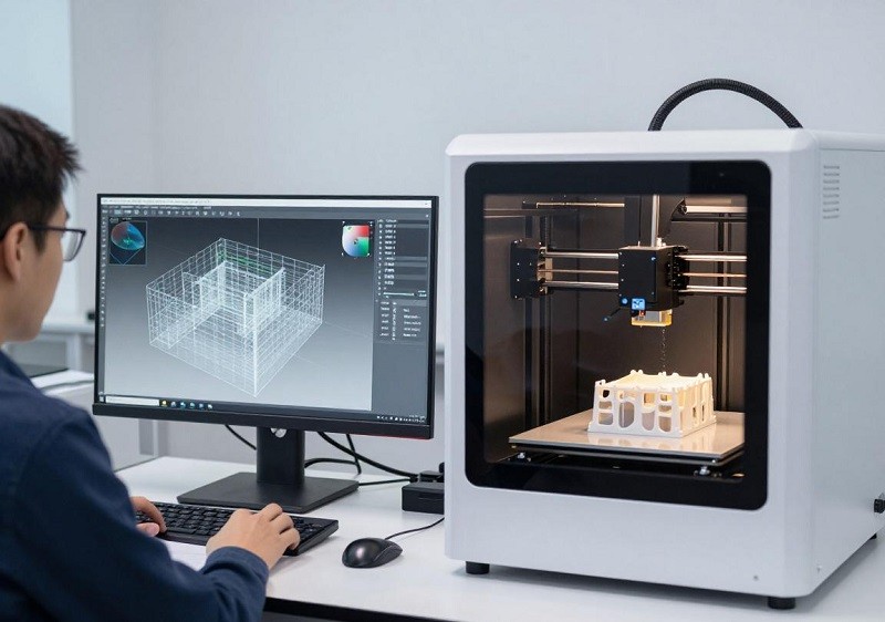 A complex, multi-part assembly created with 3D printing for a rapid prototyping project