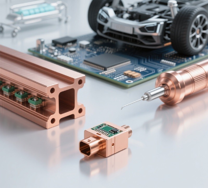 Copper OEM Parts for High-Tech Industries A collection of high-precision copper components for electronics, automotive, and medical applications
