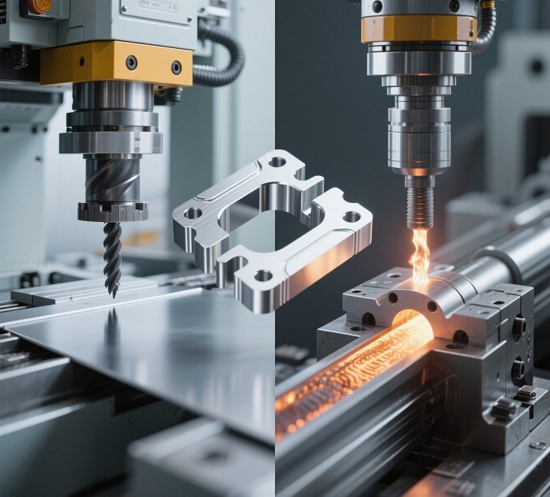 A diagram showing the difference between punching and blanking operations in metal stamping