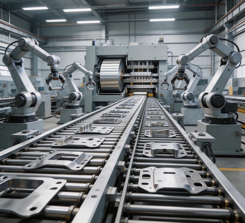 A 5-axis CNC machine in the process of milling a complex aluminum aerospace part