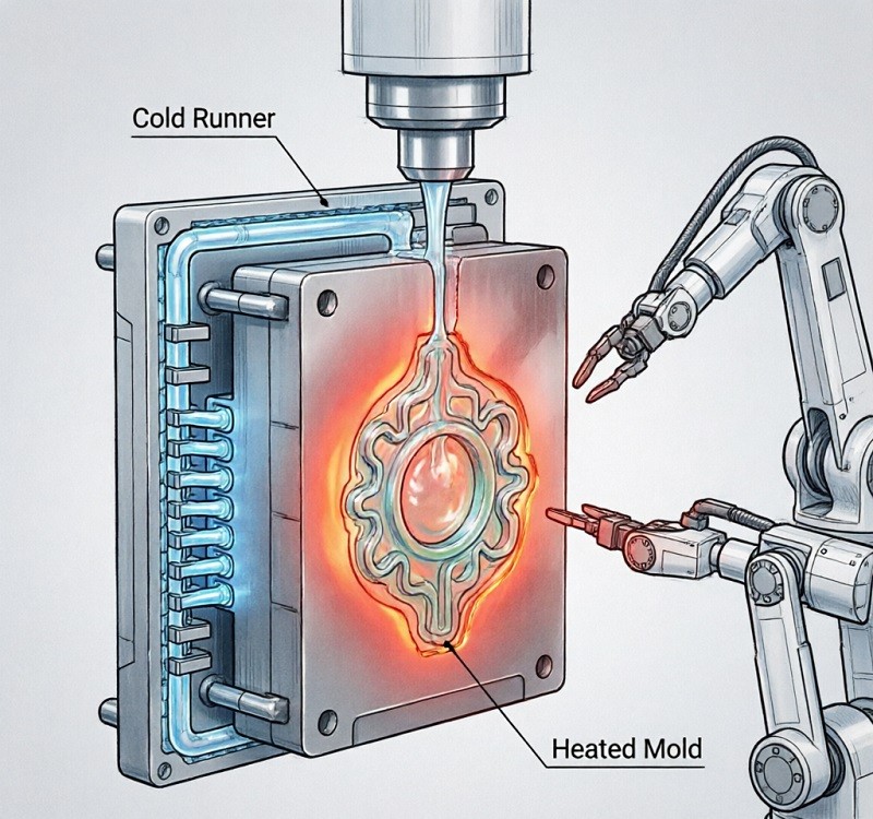 An animated GIF illustrating the liquid injection molding machine process