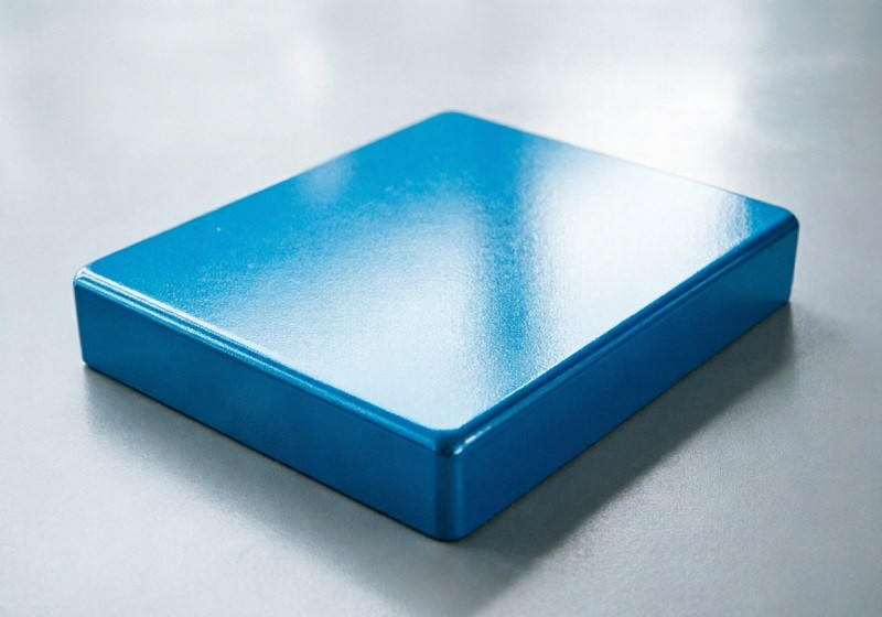 Vibrant and durable powder-coated object A professionally powder-coated metal part with a vibrant, even finish