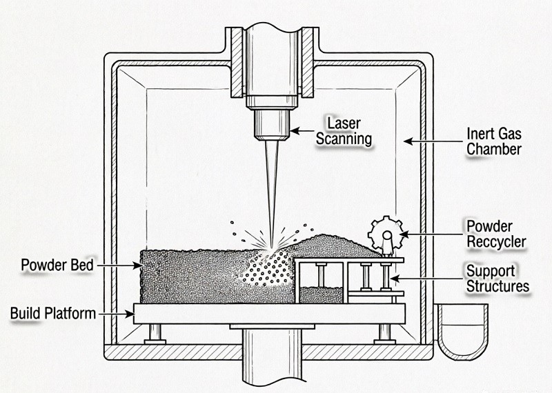 An array of complex metal 3D printed parts for aerospace and medical industries
