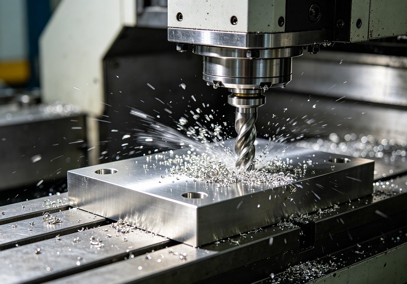 A display of various raw materials used in CNC machining like aluminum, steel, and plastics
