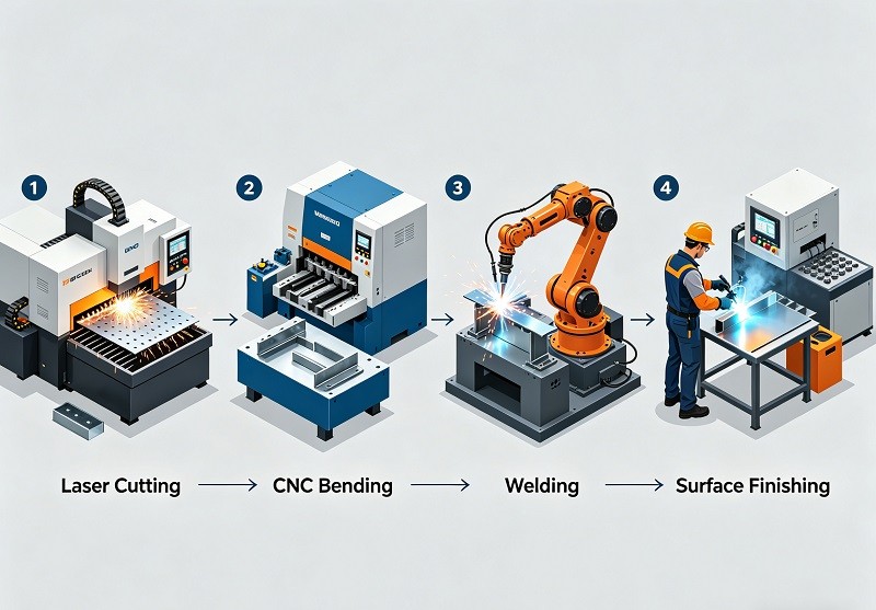 A collage of complex sheet metal fabricated parts for various industries