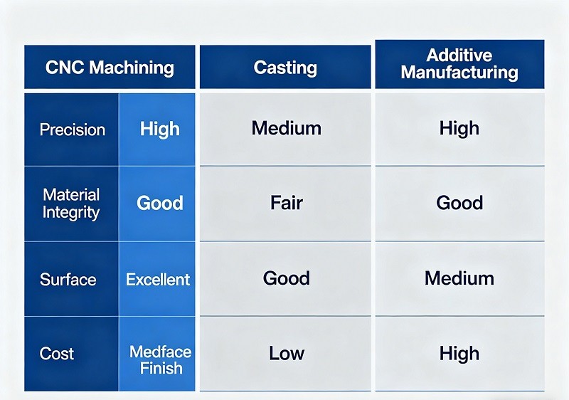 Chart comparing CNC machining and 3D printing capabilities