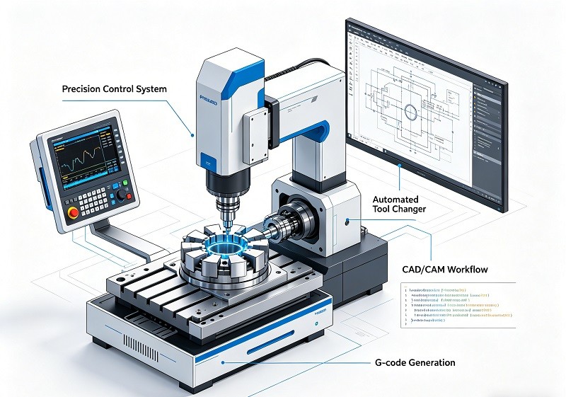 A CNC machined part with a smooth surface finish next to a rougher cast part