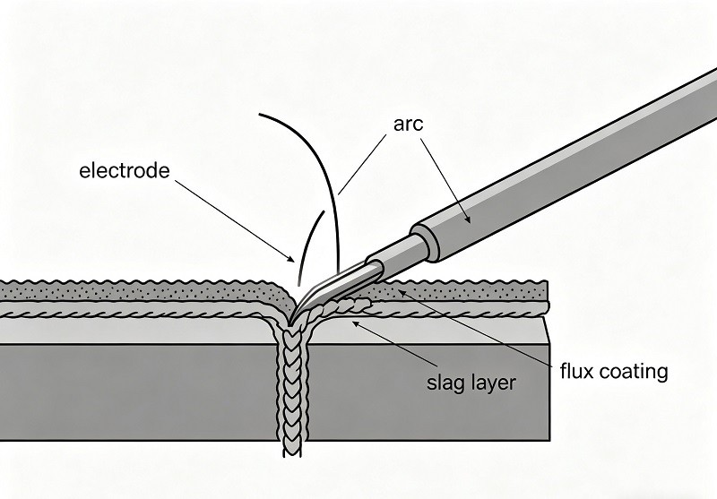 A diagram showing the components of a MIG welding gun, including the contact tip, gas nozzle, and wire electrode.