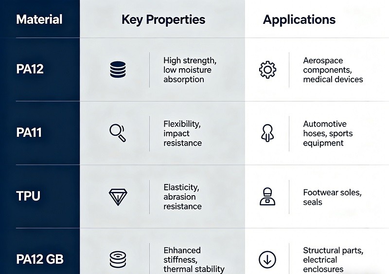 A collection of post-processed MJF parts showing various finishes like dyeing and vapor smoothing.