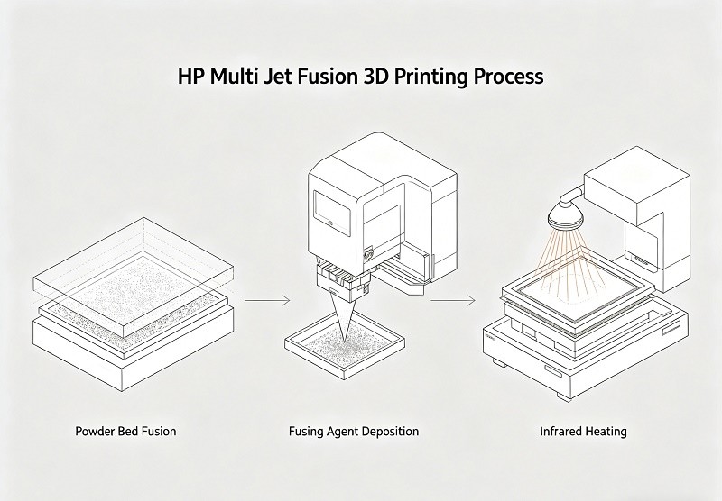 A collection of high-quality black MJF 3D printed parts