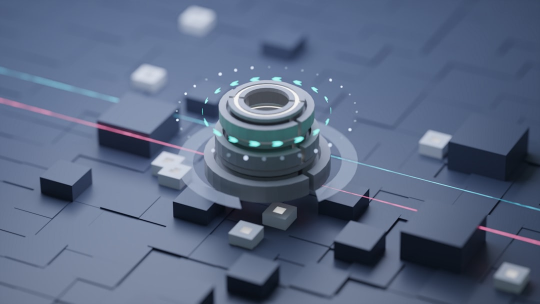 A futuristic CNC machine with data overlays indicating AI analysis