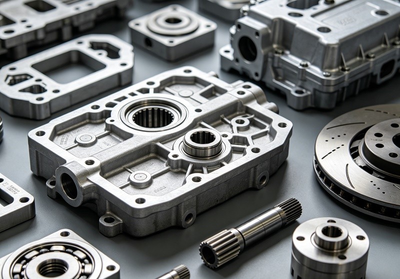 A collection of precision-machined automotive engine components